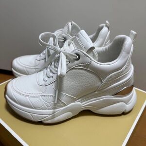 Michael Kors White Chunky Platform Sneakers with Metallic Heel Accent